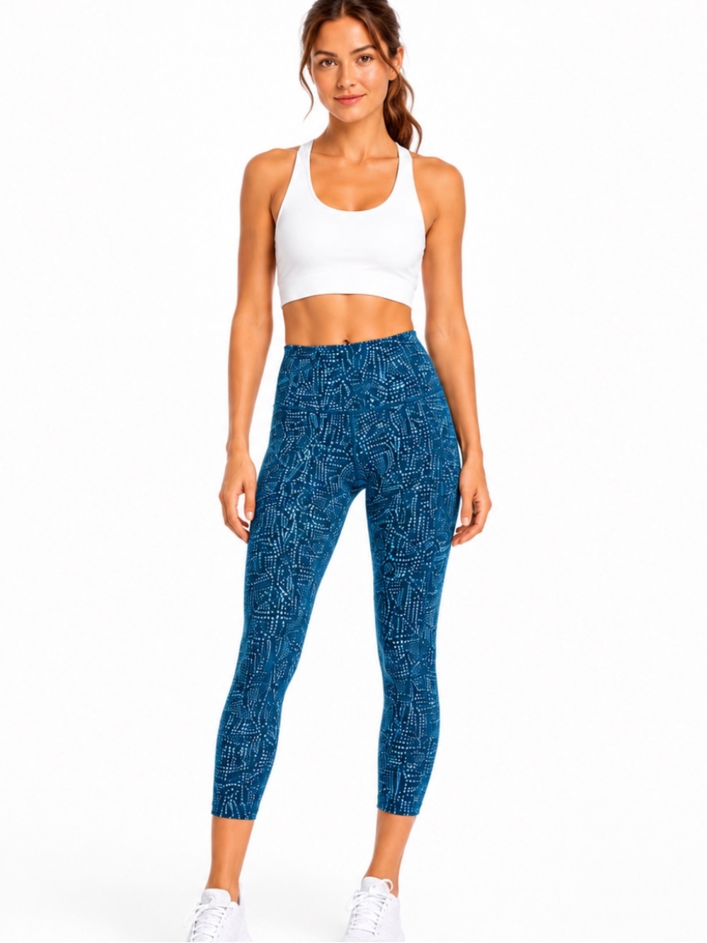 Zella Nordstrom High Rise Teal Abstract Print Crop Leggings —M